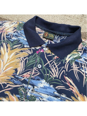 Bobby Jones Polo Shirt Mens L Navy Tropical Floral Made in Italy